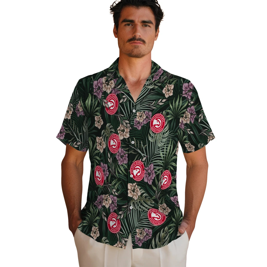 Atlanta Hawks Hawaiian Shirt - Hibiscus Leaves Pattern | Hula Hawaiian Shirts