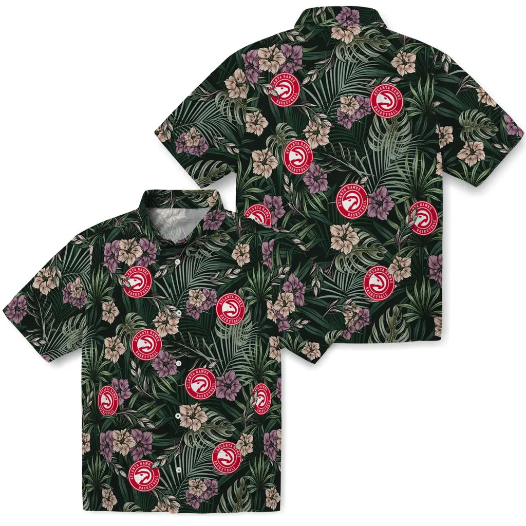 Atlanta Hawks Hawaiian Shirt - Hibiscus Leaves Pattern | Hula Hawaiian Shirts