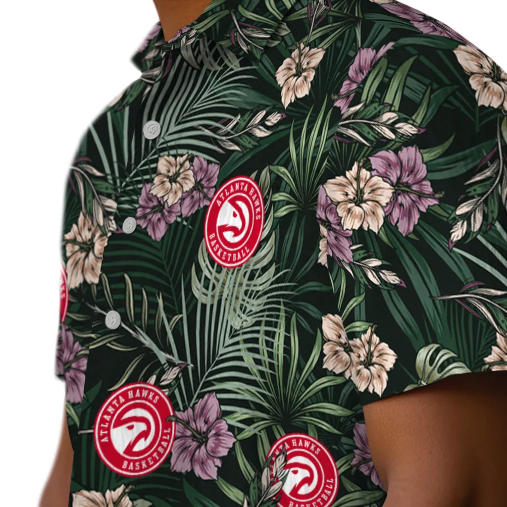 Atlanta Hawks Hawaiian Shirt - Hibiscus Leaves Pattern | Hula Hawaiian Shirts