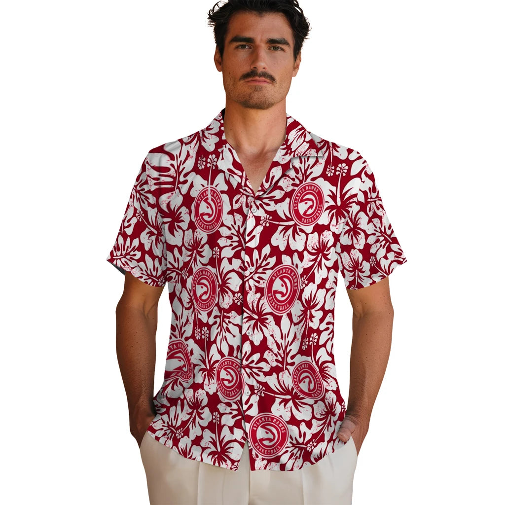 Atlanta Hawks Hawaiian Shirt - Hibiscus Motif | Hula Hawaiian Shirts