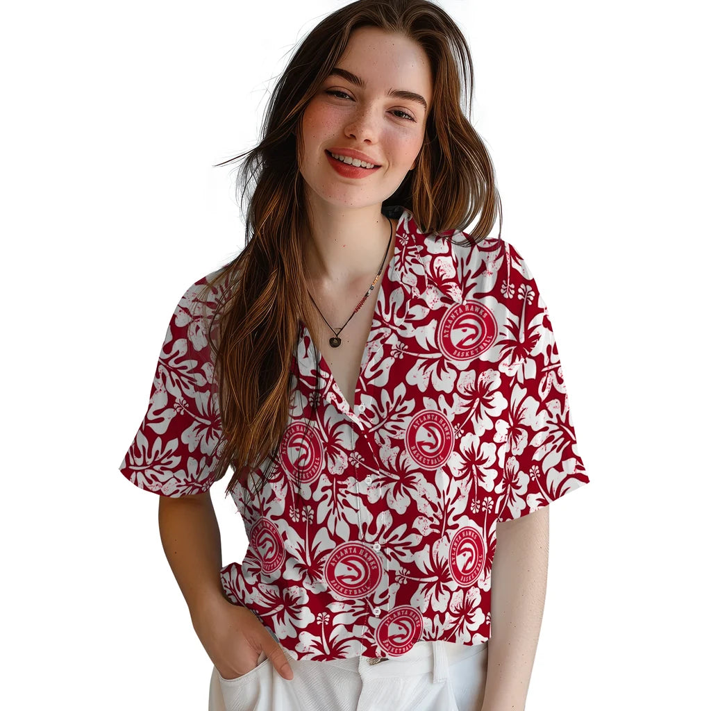 Atlanta Hawks Hawaiian Shirt - Hibiscus Motif | Hula Hawaiian Shirts
