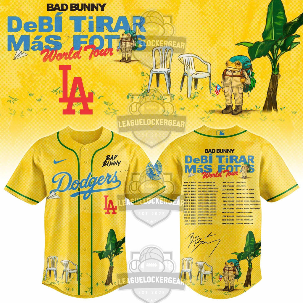 Bad Bunny Debí Tirar Más Fotos World Tour Los Angeles Dodgers Baseball Jersey - LeagueLockerGear
