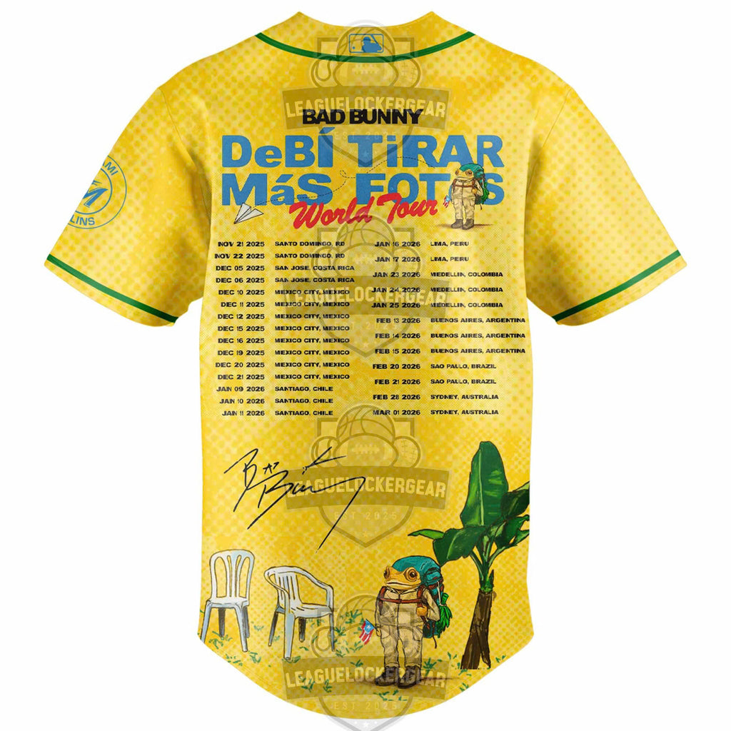 Bad Bunny DeBí Tirar Más Fotos World Tour Miami Marlins Collaboration Baseball Jersey - LeagueLockerGear