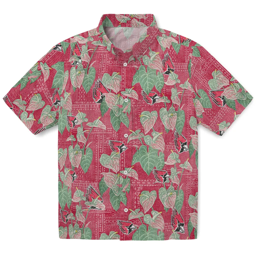 Ball State Cardinals Hawaiian Shirt - Anthurium Overlay | Hula Hawaiian Shirts