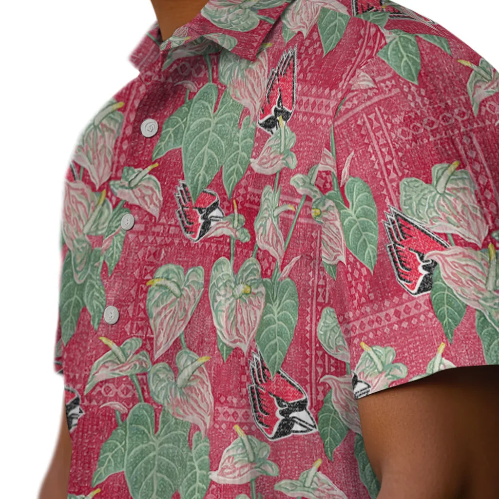 Ball State Cardinals Hawaiian Shirt - Anthurium Overlay | Hula Hawaiian Shirts