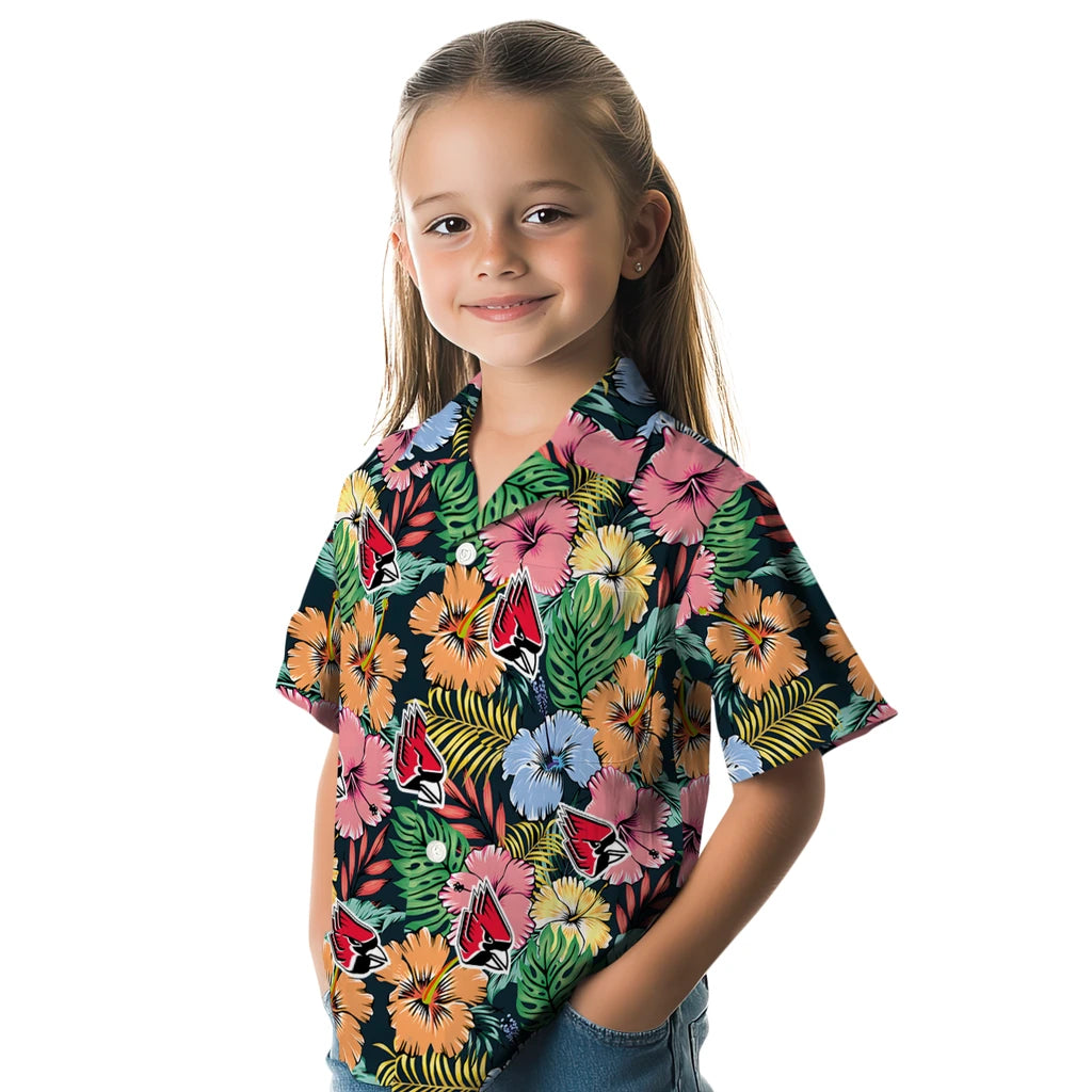 Ball State Cardinals Hawaiian Shirt - Brilliant Hibiscus Garden | Hula Hawaiian Shirts