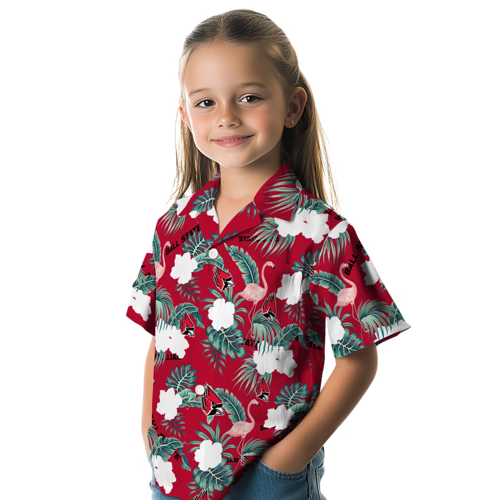 Ball State Cardinals Hawaiian Shirt - Flamingo and Hibiscus | Hula Hawaiian Shirts