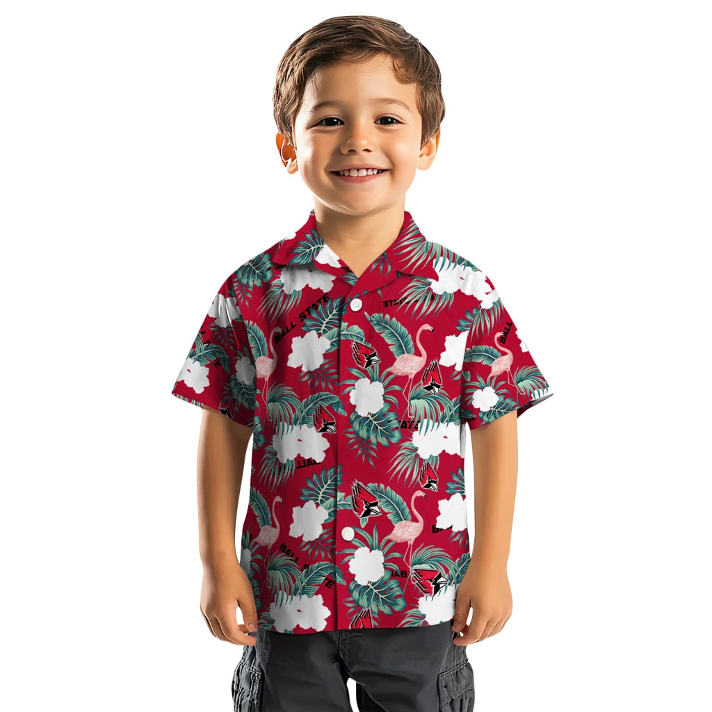 Ball State Cardinals Hawaiian Shirt - Flamingo and Hibiscus | Hula Hawaiian Shirts