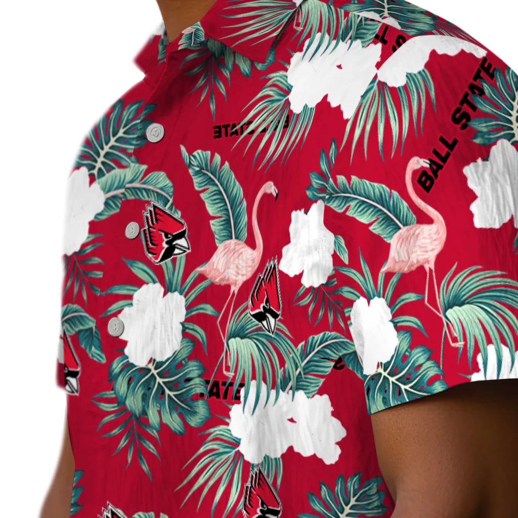 Ball State Cardinals Hawaiian Shirt - Flamingo and Hibiscus | Hula Hawaiian Shirts
