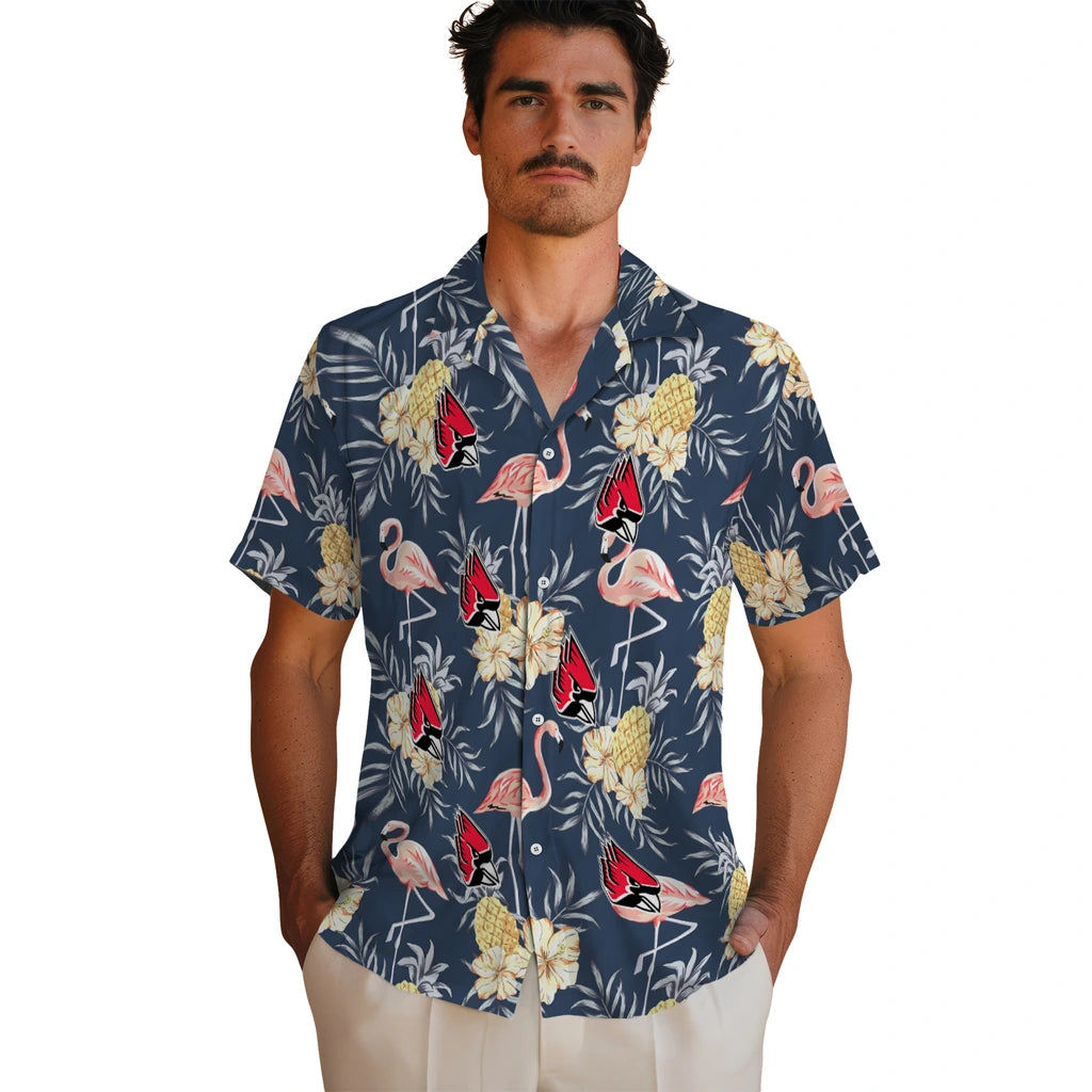 Ball State Cardinals Hawaiian Shirt - Flamingo Hibiscus | Hula Hawaiian Shirts