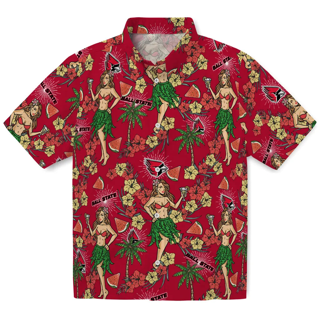 Ball State Cardinals Hawaiian Shirt - Hawaiian Girls Design | Hula Hawaiian Shirts