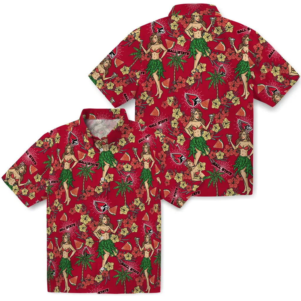 Ball State Cardinals Hawaiian Shirt - Hawaiian Girls Design | Hula Hawaiian Shirts
