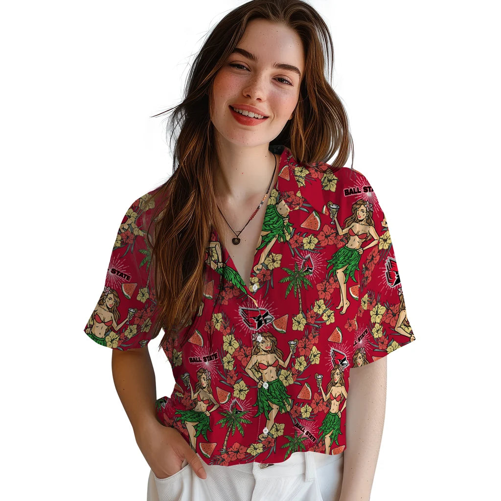 Ball State Cardinals Hawaiian Shirt - Hawaiian Girls Design | Hula Hawaiian Shirts