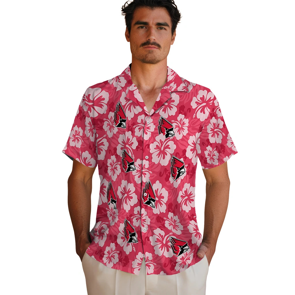 Ball State Cardinals Hawaiian Shirt - Hibiscus Cluster | Hula Hawaiian Shirts