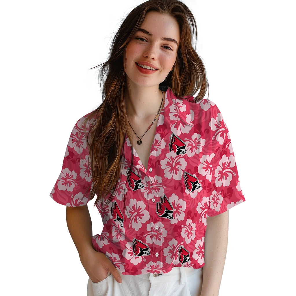 Ball State Cardinals Hawaiian Shirt - Hibiscus Cluster | Hula Hawaiian Shirts