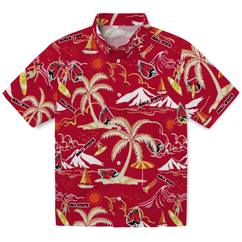 Ball State Cardinals Hawaiian Shirt - Palm Tree Island | Hula Hawaiian Shirts