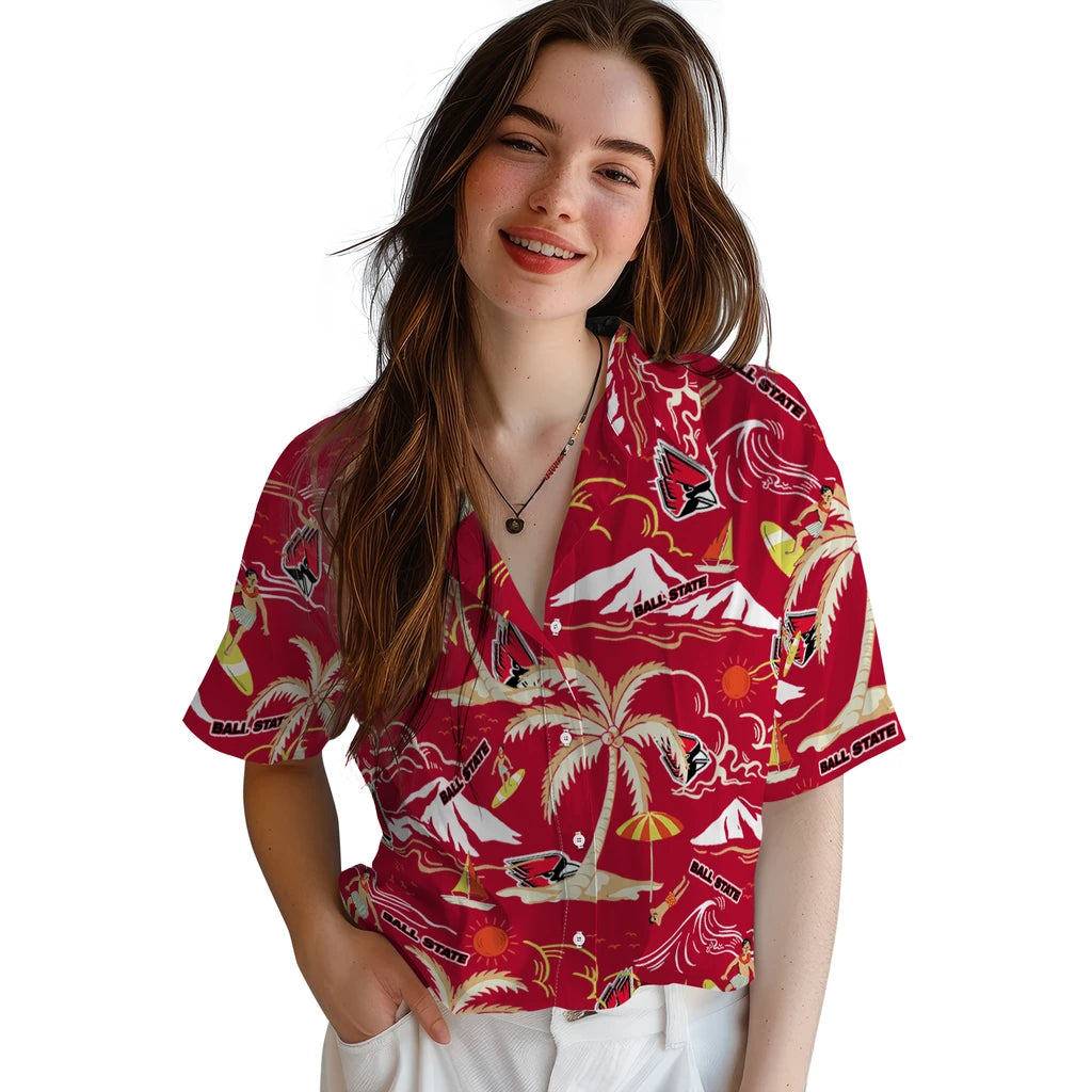 Ball State Cardinals Hawaiian Shirt - Palm Tree Island | Hula Hawaiian Shirts