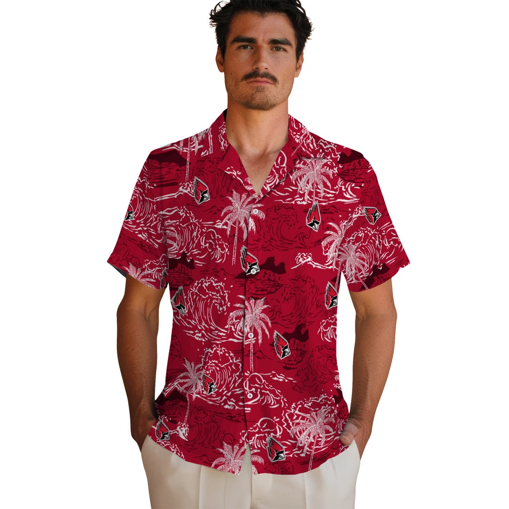 Ball State Cardinals Hawaiian Shirt - Wave Palm | Hula Hawaiian Shirts