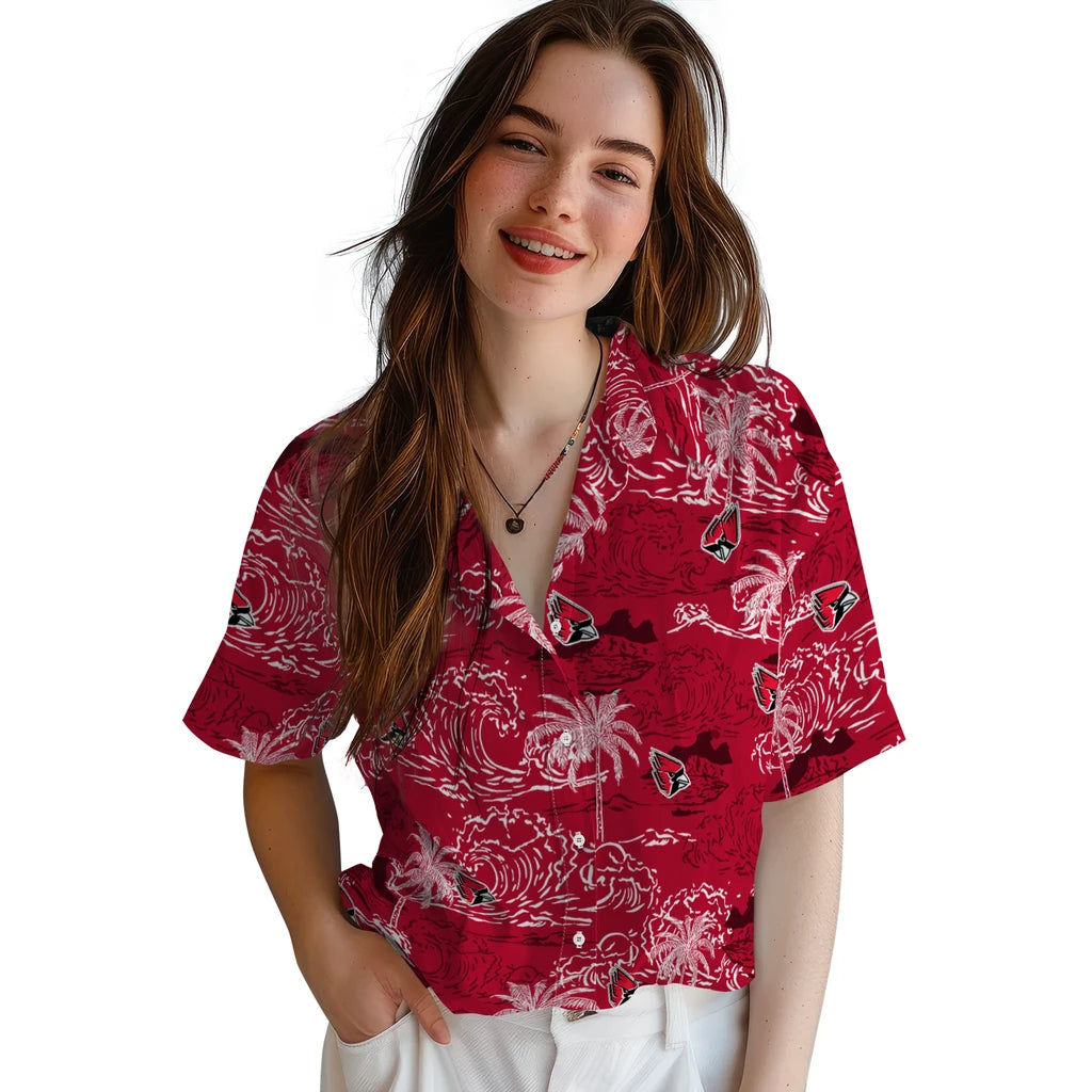 Ball State Cardinals Hawaiian Shirt - Wave Palm | Hula Hawaiian Shirts