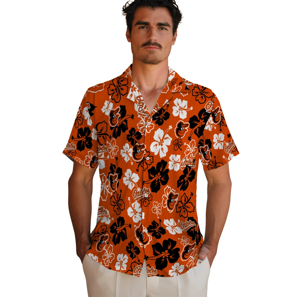 Baltimore Orioles Hawaiian Shirt - Hibiscus Flower Design | Hula Hawaiian Shirts