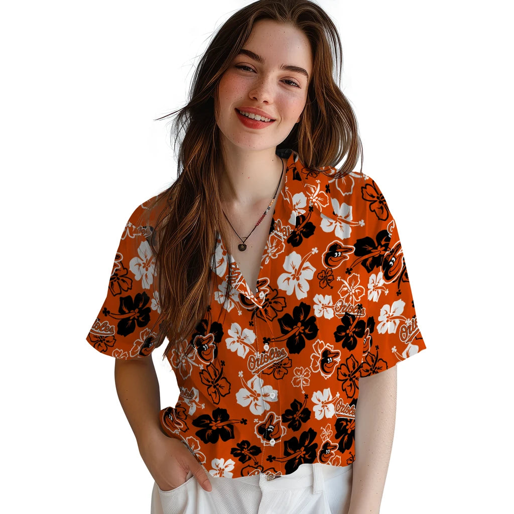 Baltimore Orioles Hawaiian Shirt - Hibiscus Flower Design | Hula Hawaiian Shirts