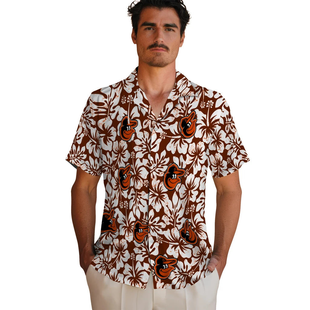 Baltimore Orioles Hawaiian Shirt - Hibiscus Motif | Hula Hawaiian Shirts