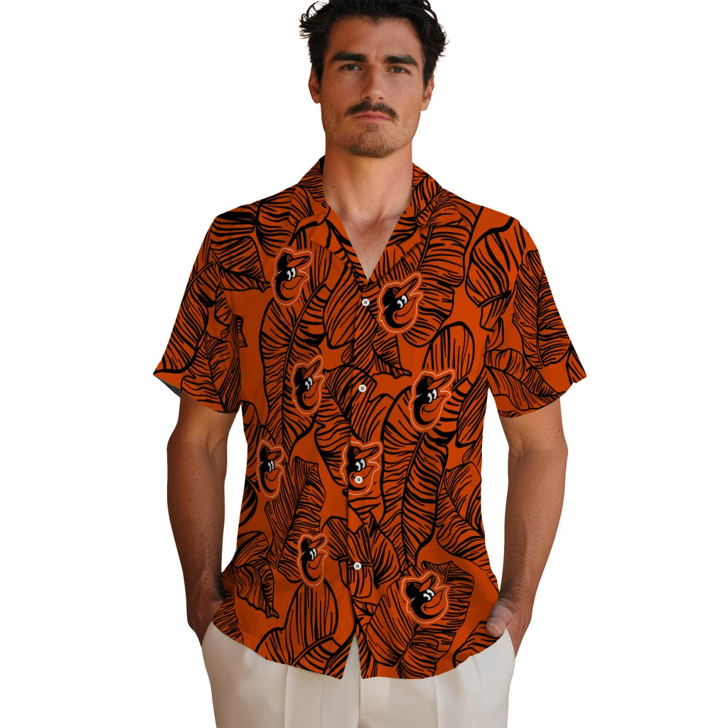 Baltimore Orioles Hawaiian Shirt - Leaf Outline | Hula Hawaiian Shirts
