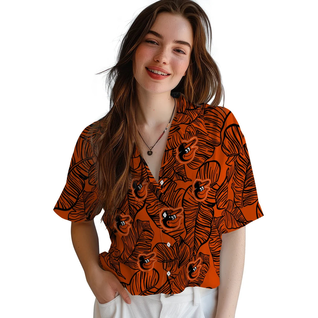 Baltimore Orioles Hawaiian Shirt - Leaf Outline | Hula Hawaiian Shirts