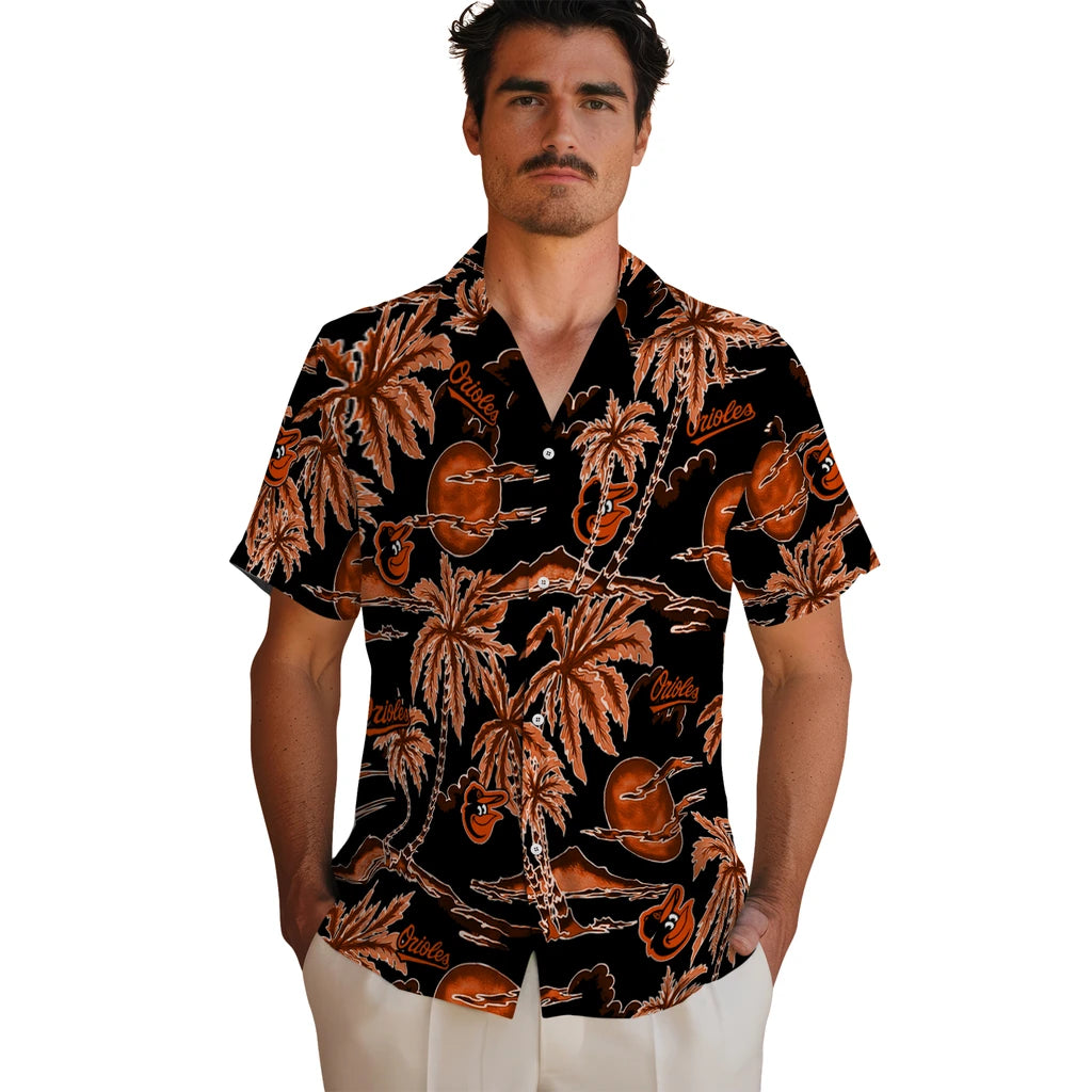Baltimore Orioles Hawaiian Shirt - Palm Sunset | Hula Hawaiian Shirts
