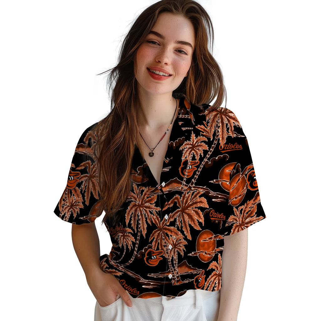 Baltimore Orioles Hawaiian Shirt - Palm Sunset | Hula Hawaiian Shirts