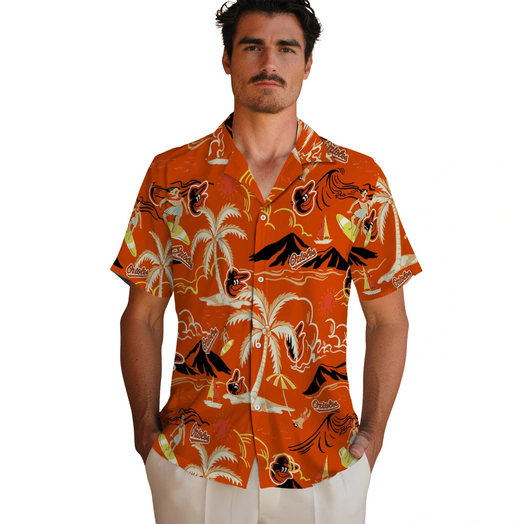 Baltimore Orioles Hawaiian Shirt - Palm Tree Island | Hula Hawaiian Shirts
