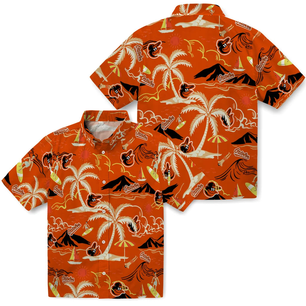 Baltimore Orioles Hawaiian Shirt - Palm Tree Island | Hula Hawaiian Shirts