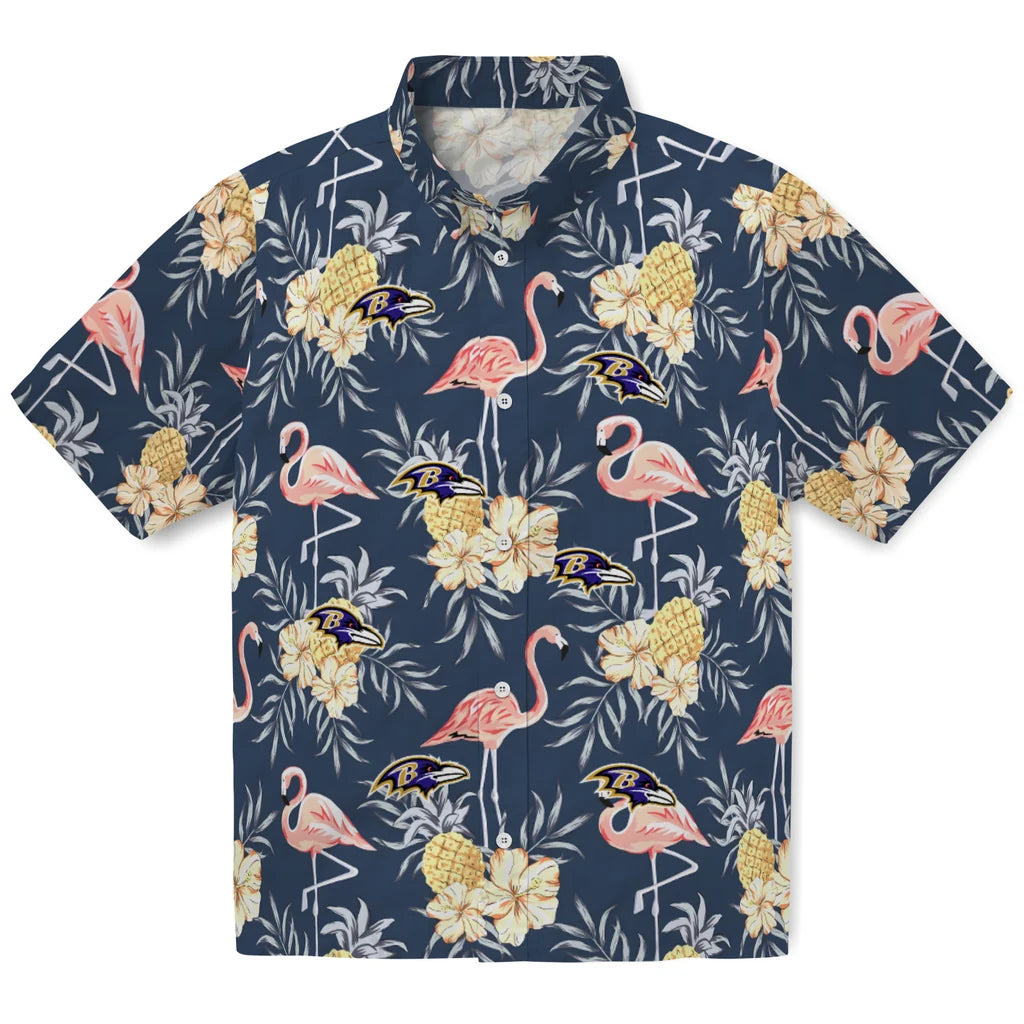 Baltimore Ravens Hawaiian Shirt - Flamingo Hibiscus | Hula Hawaiian Shirts