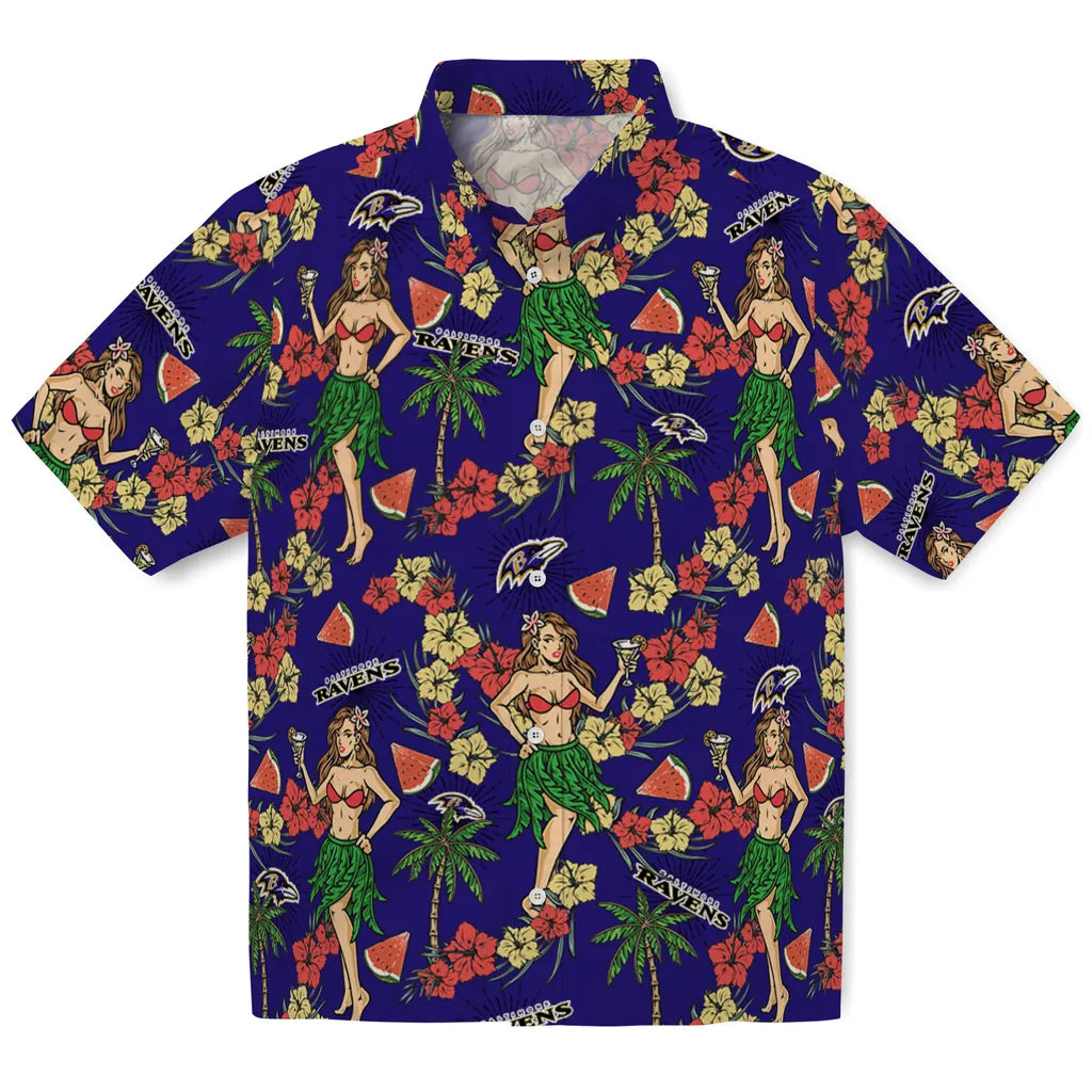 Baltimore Ravens Hawaiian Shirt - Hawaiian Girls Design | Hula Hawaiian Shirts