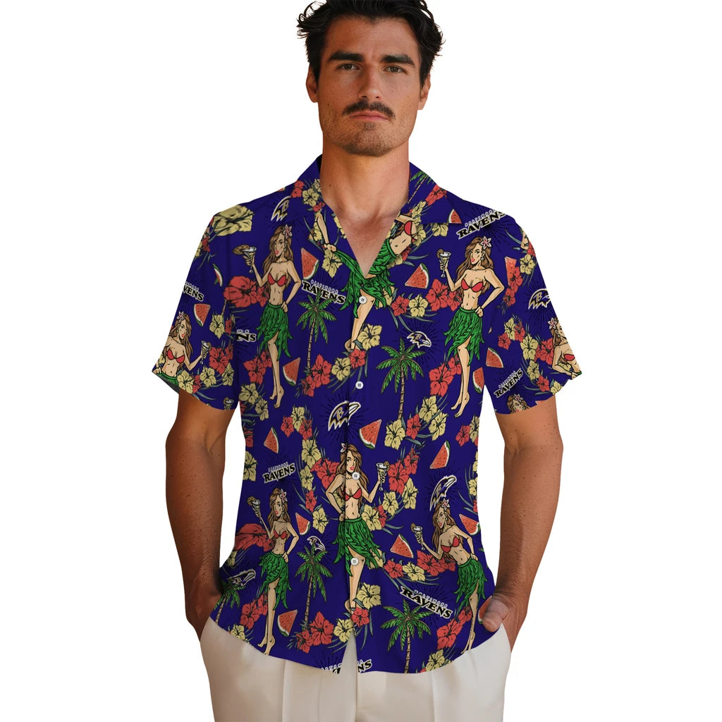 Baltimore Ravens Hawaiian Shirt - Hawaiian Girls Design | Hula Hawaiian Shirts