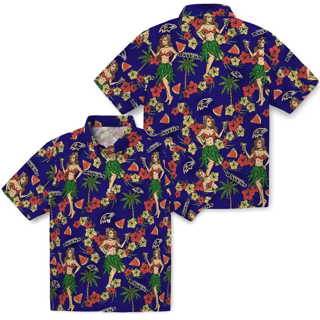 Baltimore Ravens Hawaiian Shirt - Hawaiian Girls Design | Hula Hawaiian Shirts