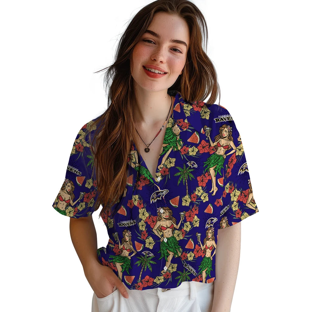 Baltimore Ravens Hawaiian Shirt - Hawaiian Girls Design | Hula Hawaiian Shirts