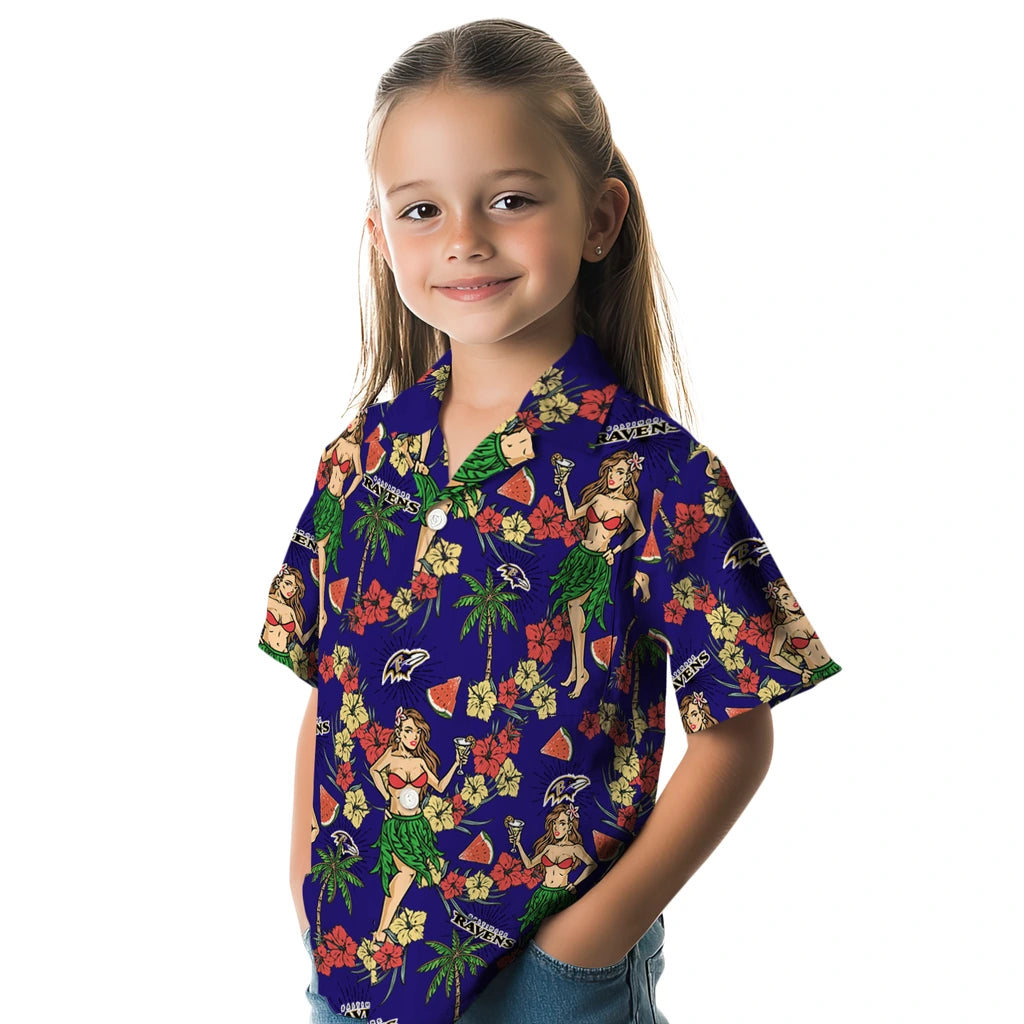 Baltimore Ravens Hawaiian Shirt - Hawaiian Girls Design | Hula Hawaiian Shirts