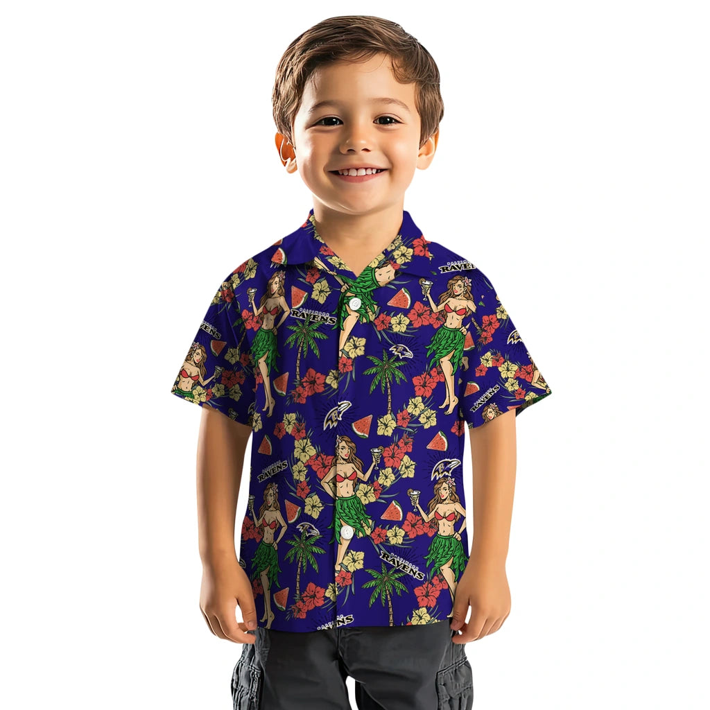 Baltimore Ravens Hawaiian Shirt - Hawaiian Girls Design | Hula Hawaiian Shirts