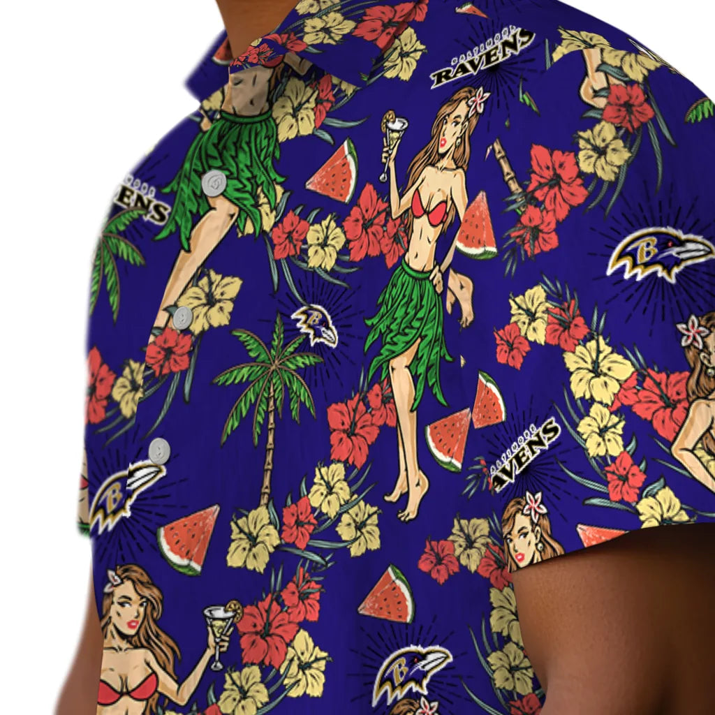 Baltimore Ravens Hawaiian Shirt - Hawaiian Girls Design | Hula Hawaiian Shirts