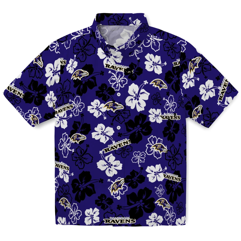 Baltimore Ravens Hawaiian Shirt - Hibiscus Flower Design | Hula Hawaiian Shirts