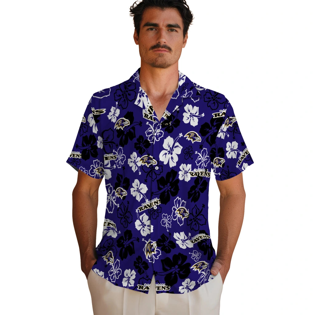 Baltimore Ravens Hawaiian Shirt - Hibiscus Flower Design | Hula Hawaiian Shirts