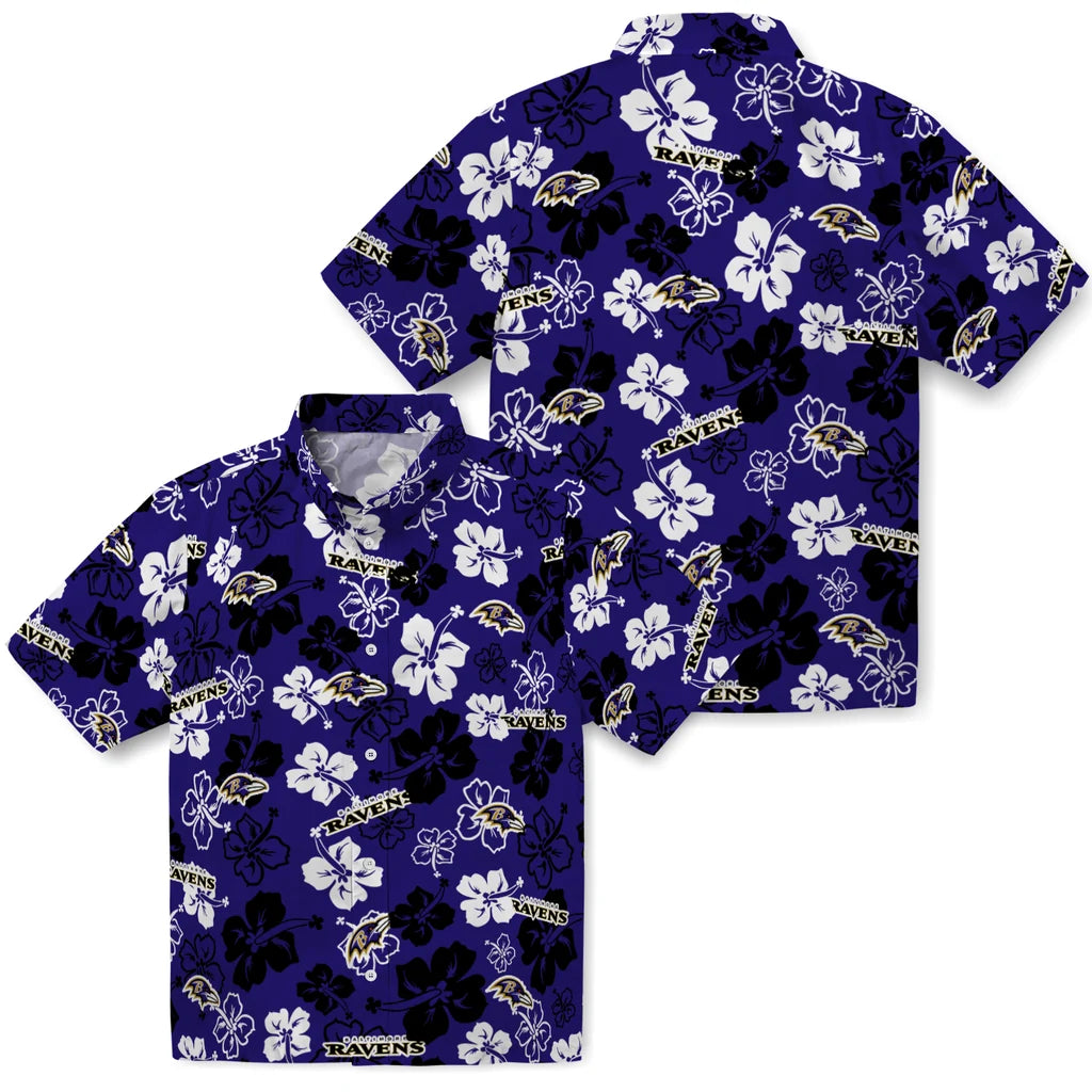 Baltimore Ravens Hawaiian Shirt - Hibiscus Flower Design | Hula Hawaiian Shirts