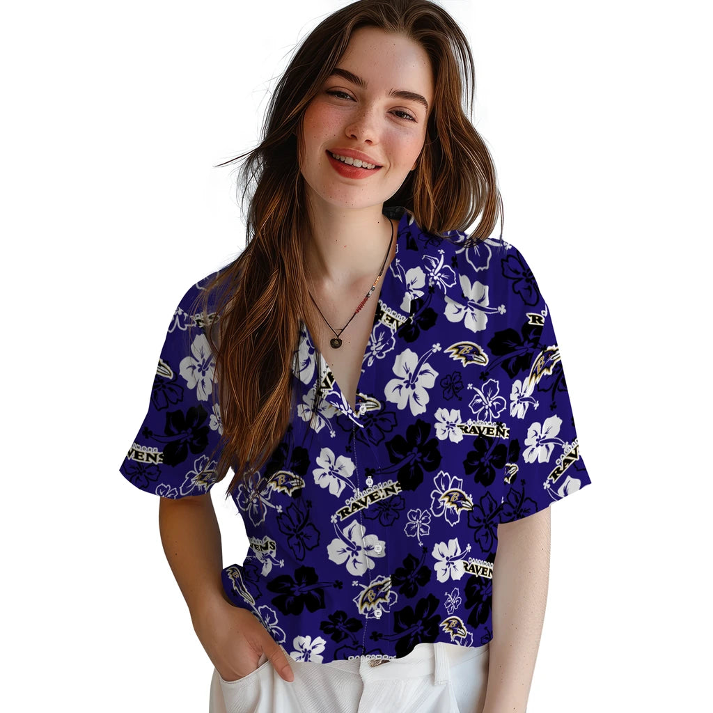 Baltimore Ravens Hawaiian Shirt - Hibiscus Flower Design | Hula Hawaiian Shirts