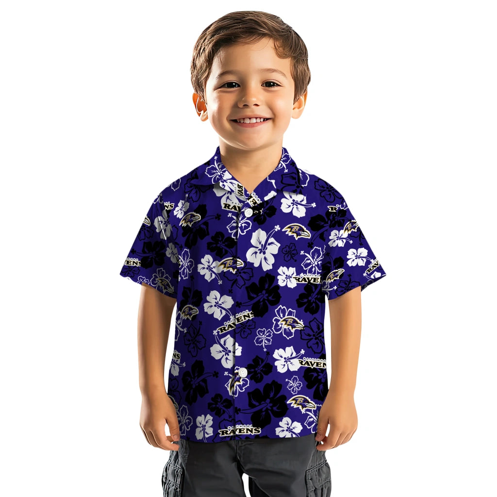 Baltimore Ravens Hawaiian Shirt - Hibiscus Flower Design | Hula Hawaiian Shirts
