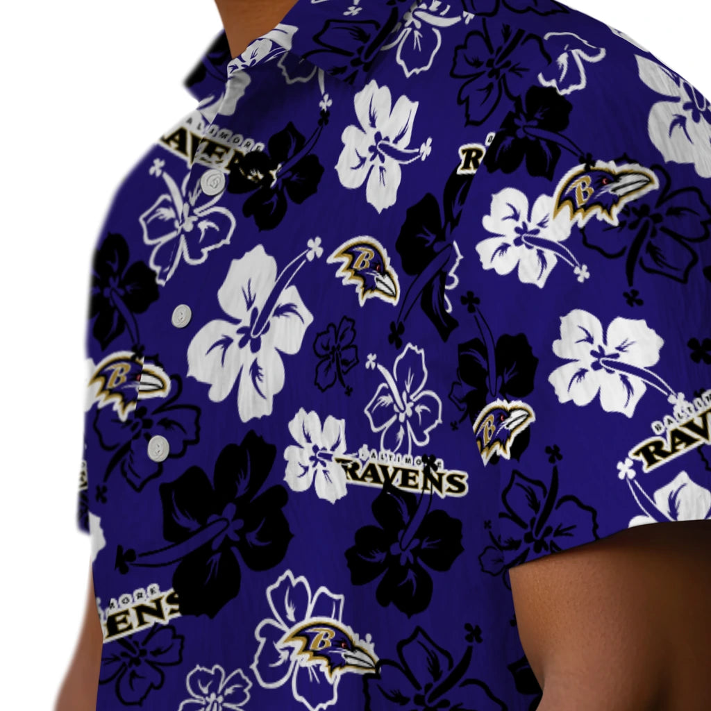 Baltimore Ravens Hawaiian Shirt - Hibiscus Flower Design | Hula Hawaiian Shirts