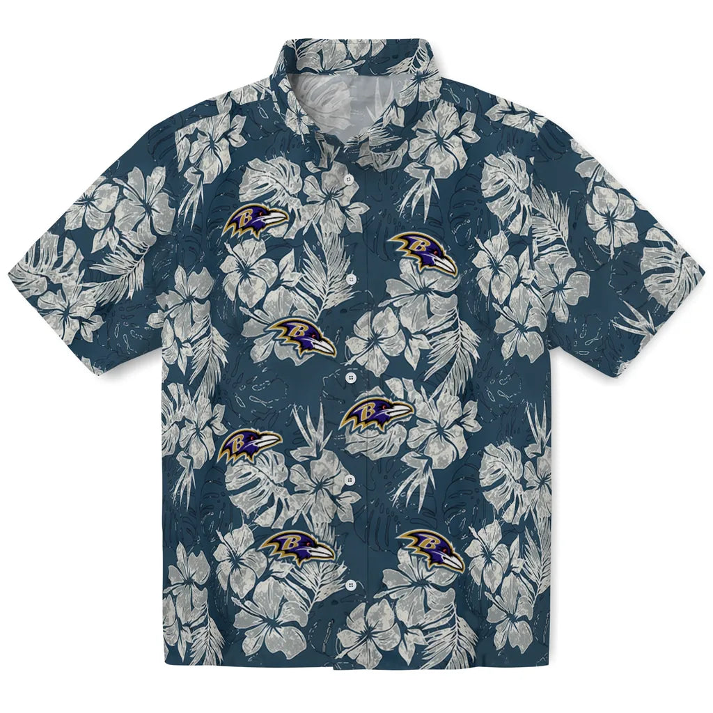 Baltimore Ravens Hawaiian Shirt - Hibiscus Flowers | Hula Hawaiian Shirts