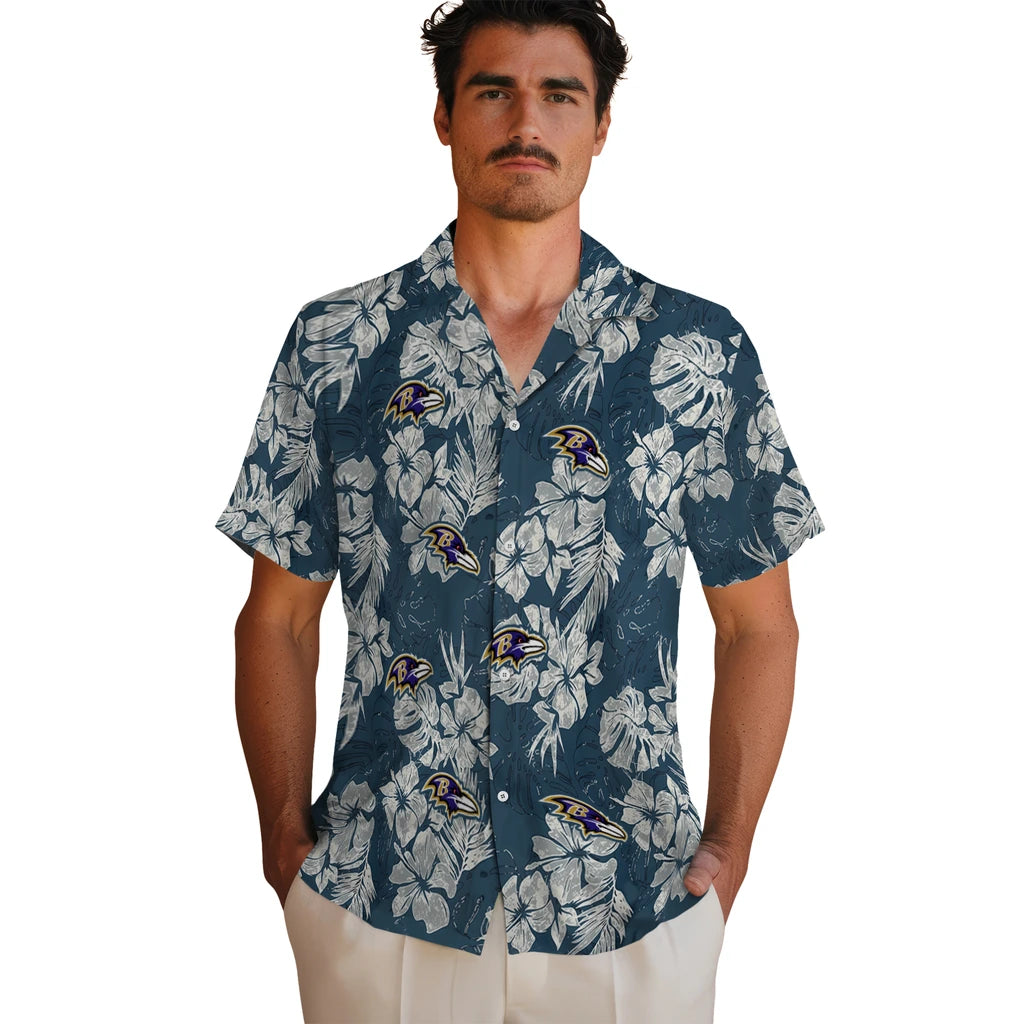 Baltimore Ravens Hawaiian Shirt - Hibiscus Flowers | Hula Hawaiian Shirts