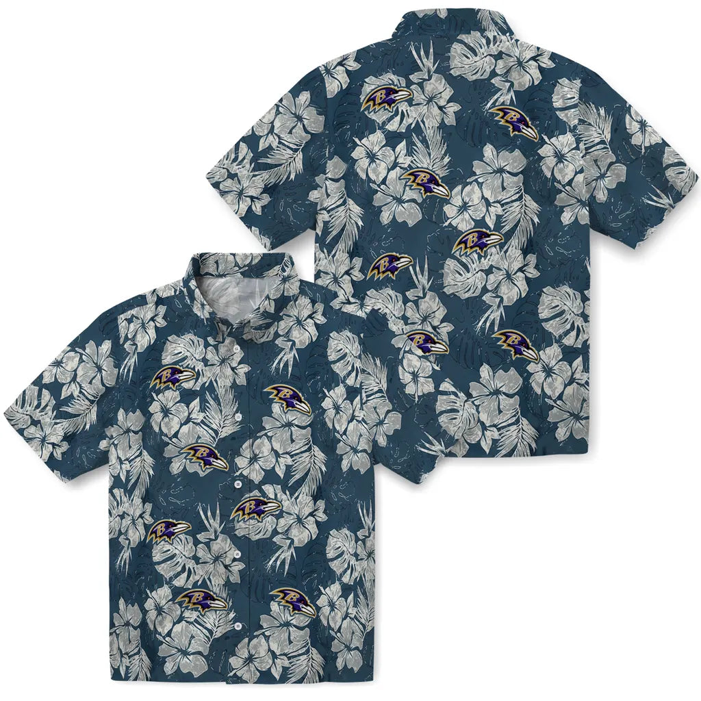Baltimore Ravens Hawaiian Shirt - Hibiscus Flowers | Hula Hawaiian Shirts