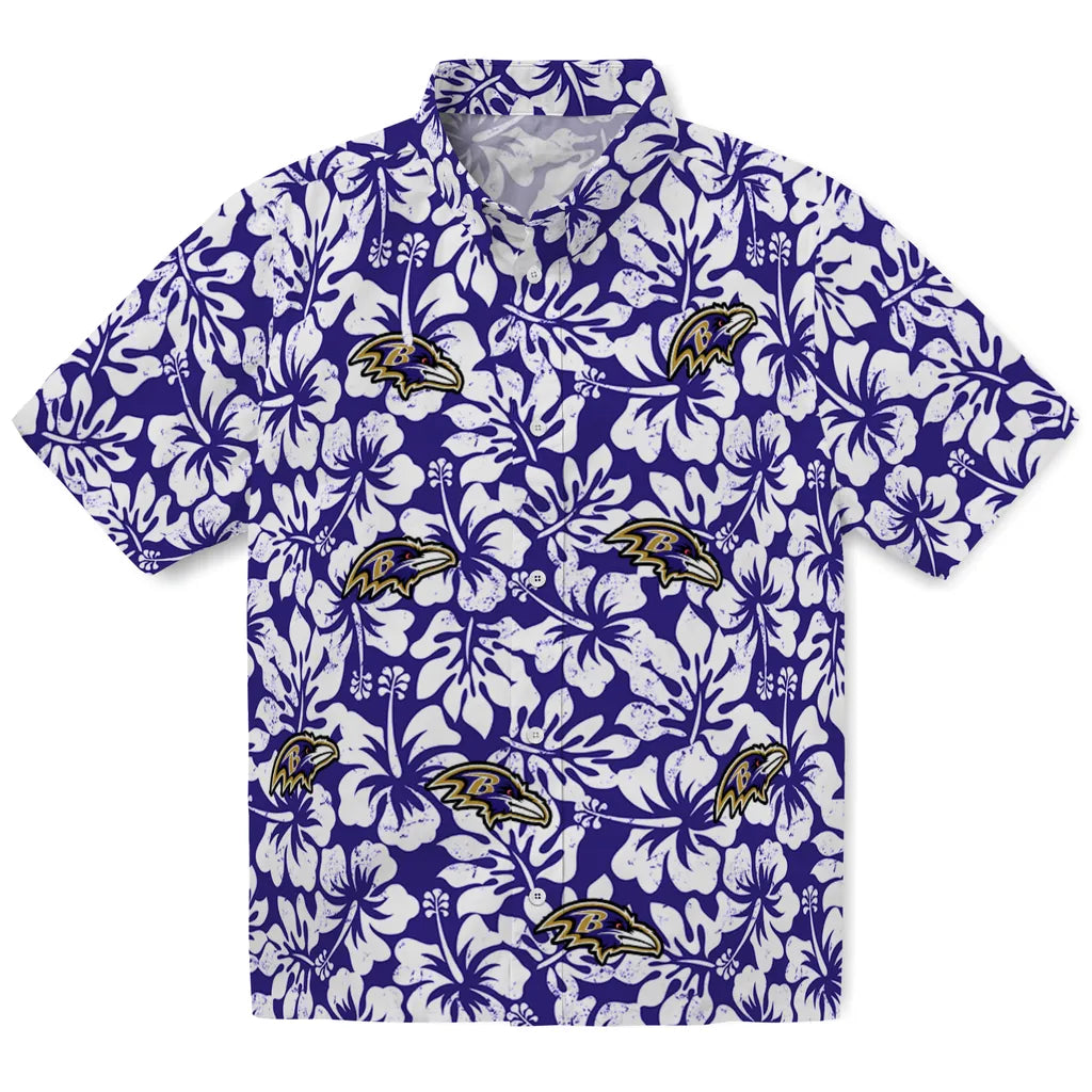 Baltimore Ravens Hawaiian Shirt - Hibiscus Motif | Hula Hawaiian Shirts